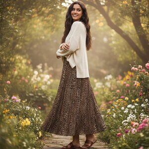 Vintage 80s 90s Skirt OS Animal Leopard Tiered Casey Coleman Boho Edgy Festival